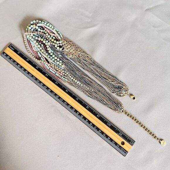 Stella & Dot Mae Statement Necklace Mesh Multi Strand Stone Silver RV$129 4765 - Picture 8 of 10